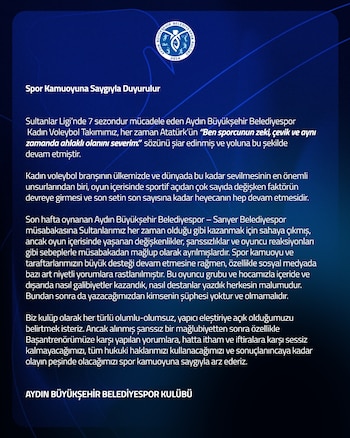 Comunicado del Aydin Buyuksehir Belediyespor.