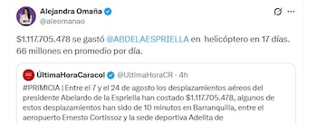 Alejandra Omaña, conocida como Amaranta Hank, señaló que el gasto equivaldría a un promedio cercano a $66 millones diarios - crédito @aleomanao/X
