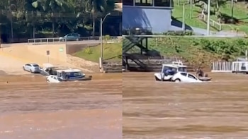 Misiones: un auto intentó cruzar el Río Uruguay en balsa, cayó al agua y el conductor fue rescatado por Prefectura