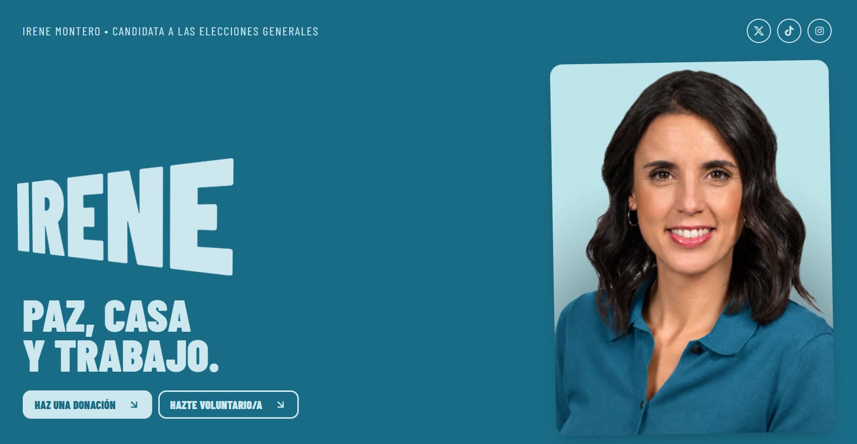 Web de campaña de Irene Montero, sin Podemos ni el color morado.