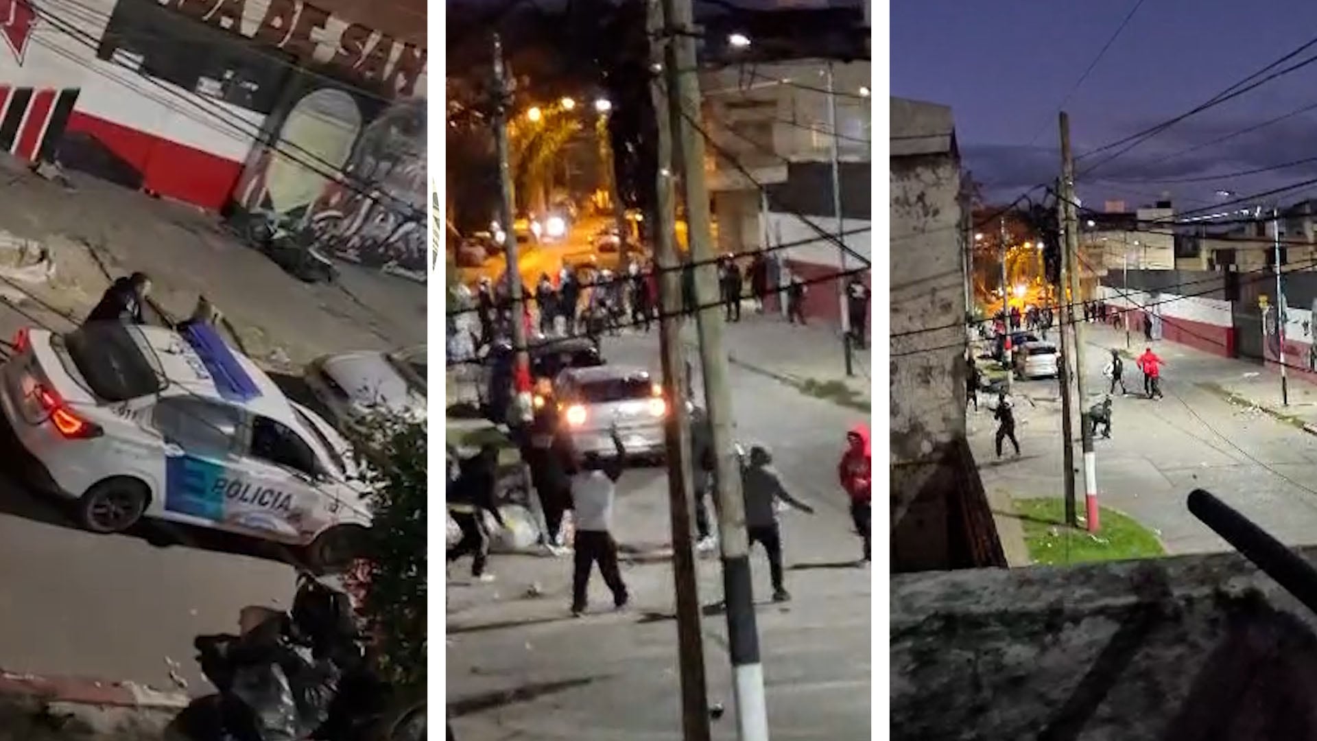 Facciones de la barra brava del club Chacarita Juniors se enfrentan en la vía pública durante incidentes nocturnos.