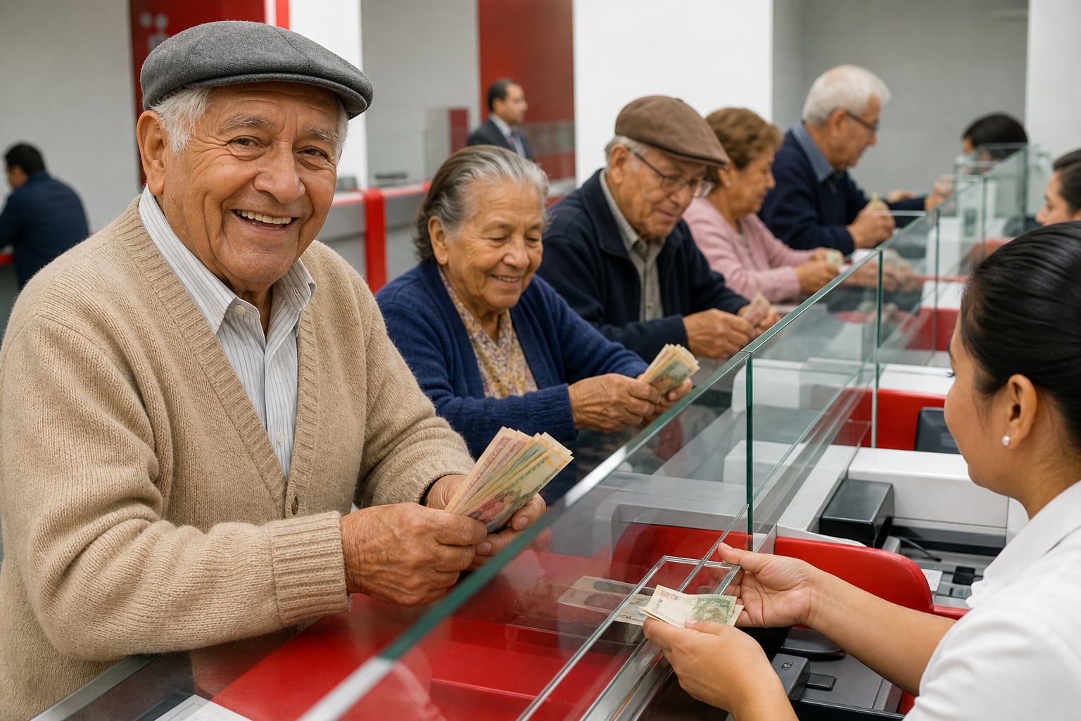 Varios adultos mayores reciben sus pagos de jubilación en las ventanillas de atención del Banco de la Nación. (Imagen Ilustrativa Infobae)