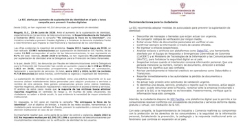 Documento de la Superintendencia de Industria y Comercio en el que se detalla la alerta por el aumento de casos de suplantación de identidad en Colombia - crédito SIC