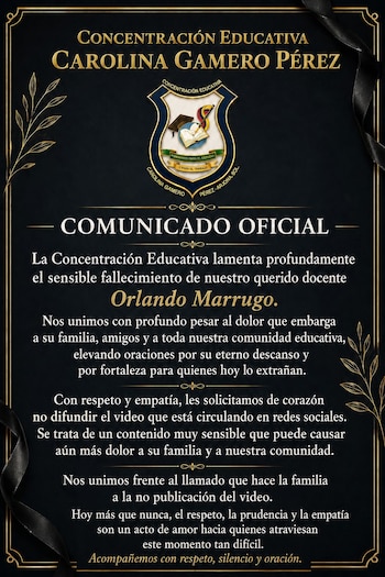La comunidad educativa despidió al docente con mensajes que resaltaron su compromiso con la cultura y la enseñanza - crédito Concentración Educativa Carolina Gamero Pérez / Facebook