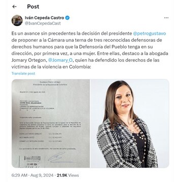 Iván Cepeda destacó a una