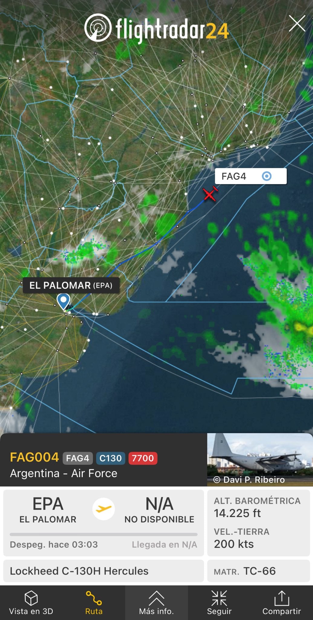 El seguimiento de la aeronave hasta El Palomar