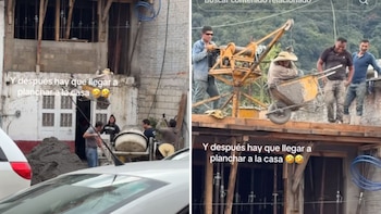 Albañiles se olvidan de las grúas y crean su propio elevador con fierros viejos: video causa sensación en TikTok