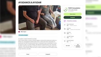 Captura de pantalla de un sitio web de donaciones que muestra una fotografía, un texto explicativo y una barra de progreso de recolección