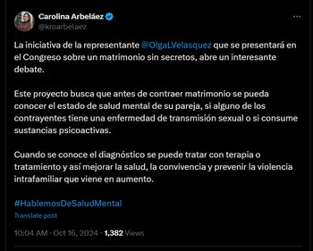 La senadora Carolina Arbeláez defendió