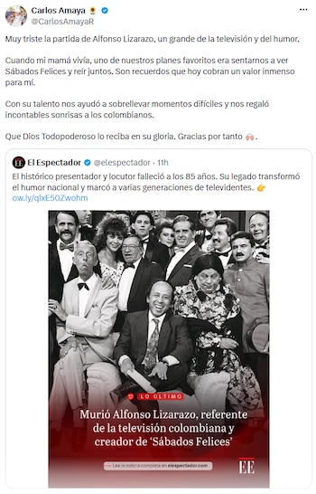 Carlos Amaya recordó a Alfonso Lizarazo por su aporte al humor y la unión familiar en Boyacá - crédito @CarlosAmayaR/X