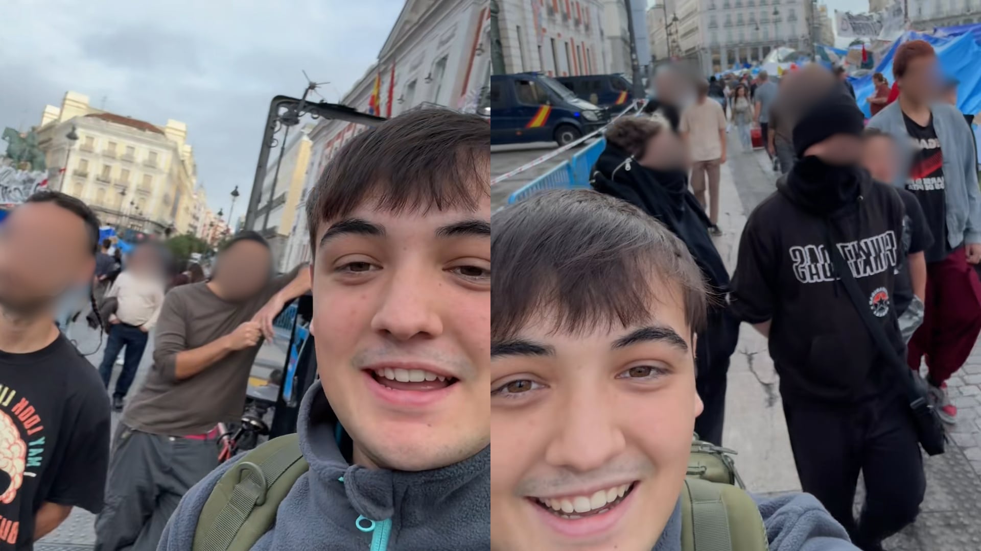 Capturas de pantalla del vídeo de Joan Ramos donde increpa a acampados de Sol. (TikTok)