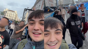 Capturas de pantalla del vídeo de Joan Ramos donde increpa a acampados de Sol. (TikTok)