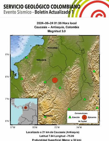 Temblor en Caucasia (Antioquia). (Crédito: