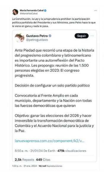 La senadora María Fernanda Cabal,