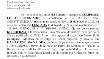 PJ ordena a la JNJ cumplir con reponer a Víctor Rodríguez Monteza