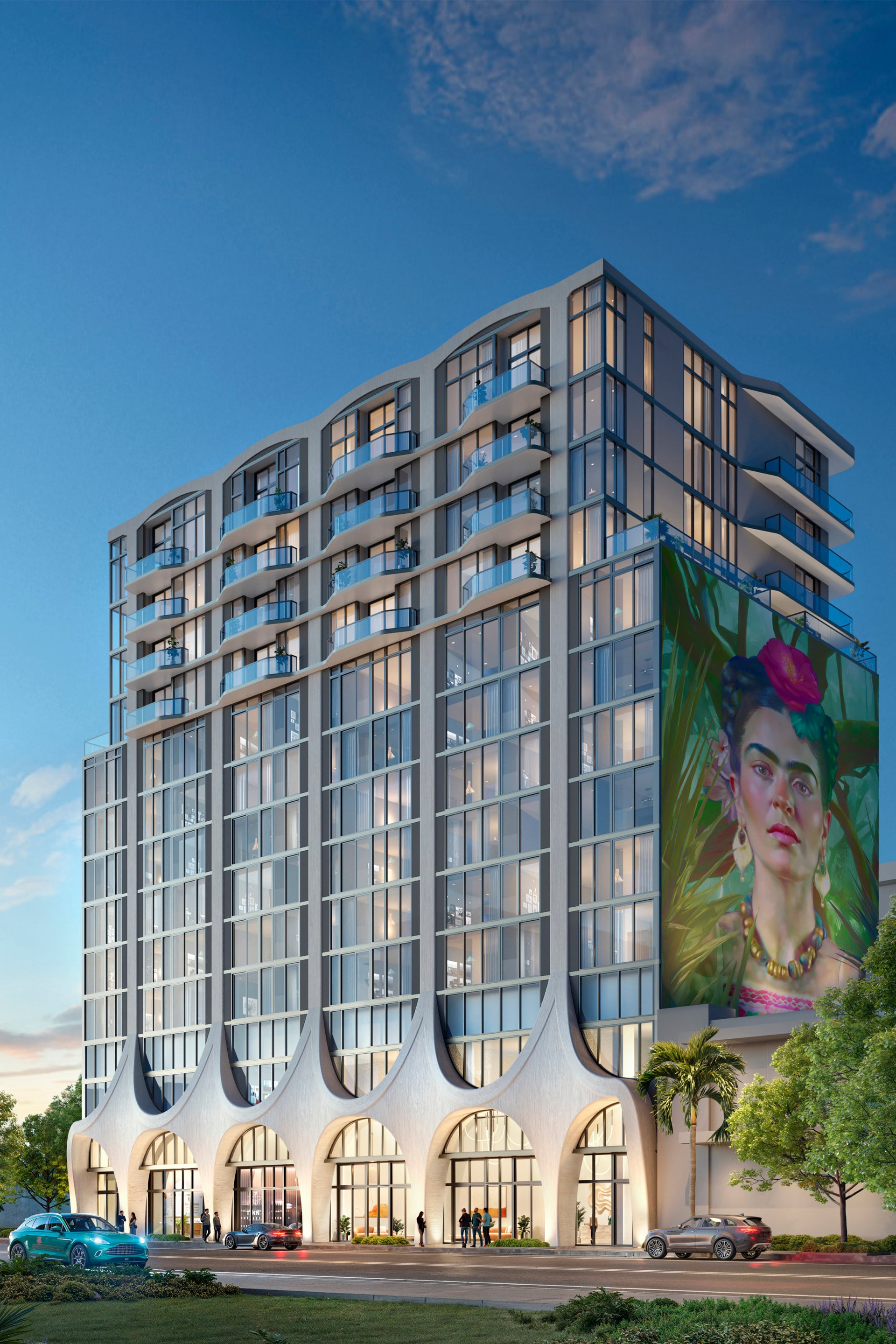 Imagen cedida por ARX Creative de una ilustración del edificio residencial inspirado en la pintora mexicana Frida Kahlo que será construido en el Distrito de las Artes Wynwood en Miami (Foto: EFE / Arx Creative)