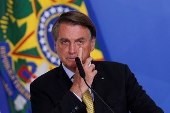 Brazil's President Jair Bolsonaro gestures