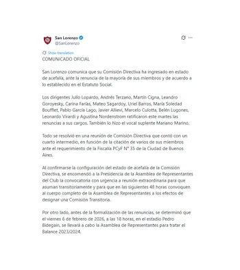 El comunicado de San