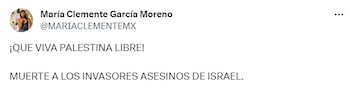 El mensaje publicado por María Clemente García Moreno en su cuenta de Twitter, en el que expresó su apoyo a Palestina y lanzó duras palabras hacia Israel, ha desatado un debate en línea