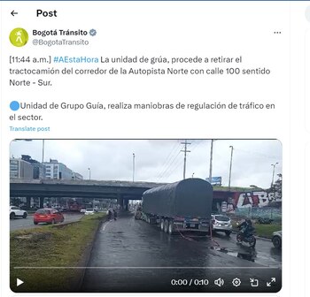 Bogotá Tránsito informó que una
