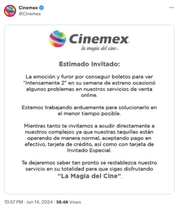 Cinemex lanza un comunicado. (Captura: