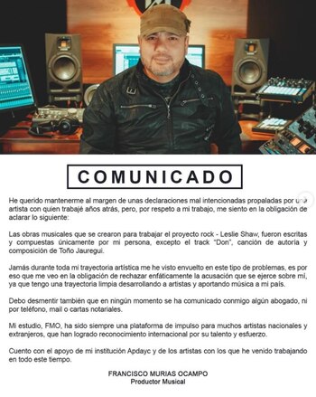 Francisco Murias publica comunicado.