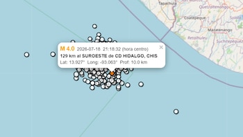 Sismo de magnitud 4.0 en Ciudad Hidalgo Chiapas este 18 de julio. (Servicio Sismológico Nacional)