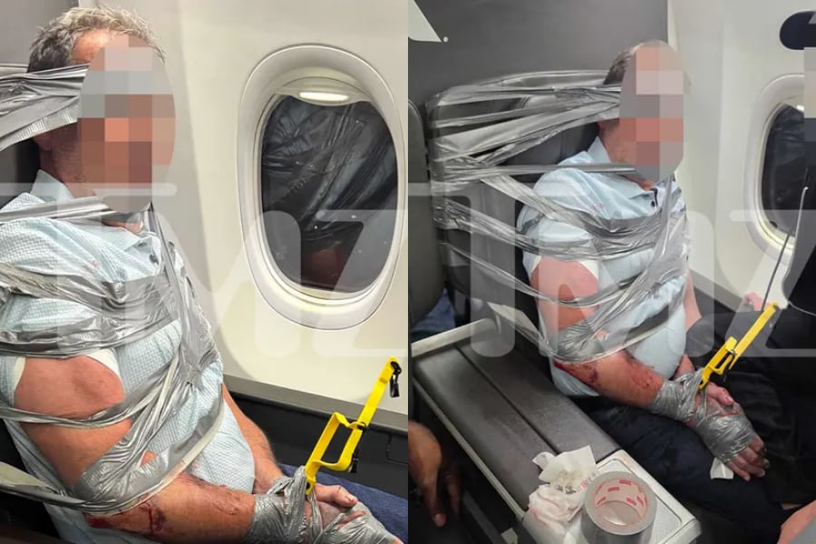 Pasajero violento obligó a desviar un vuelo y fue inmovilizado con cinta adhesiva