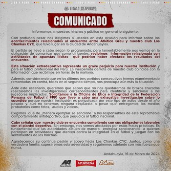 Comunicado de Los Chankas denunciando