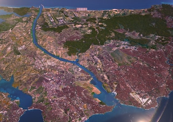 Vista aérea del proyecto del Canal de Estambul, una infraestructura artificial que discurriría en paralelo al estrecho del Bósforo, conectando el mar Negro con el mar de Mármara a través de la parte europea de la ciudad (The Canal Istanbul / PR Newswire / Europa Press)