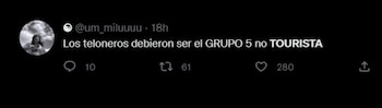 Tourista y la reacción en redes. (Twitter)