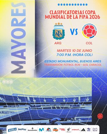 Afiche del partido de la selección Colombia vs. Argentina en la Eliminatoria Sudamericana - crédito FCF