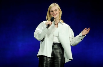 Elle Fanning promote the upcoming movie “Predator Badlands” during a Walt Disney Studios presentation at CinemaCon, the official convention of Cinema United, in Las Vegas, Nevada, U.S. April 3, 2025. REUTERS/Steve Marcus