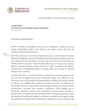 Cartas entre AMLO y Biden (Presidencia)