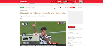 Geny Catamo dio la asistencia del gol de Luis Suárez y sumó su tercer pase de gol en la temporada con el Sporting-crédito Récord Portugal