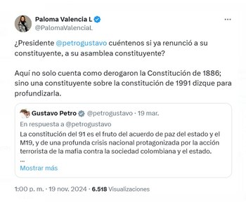 Paloma Valencia acusó al presidente