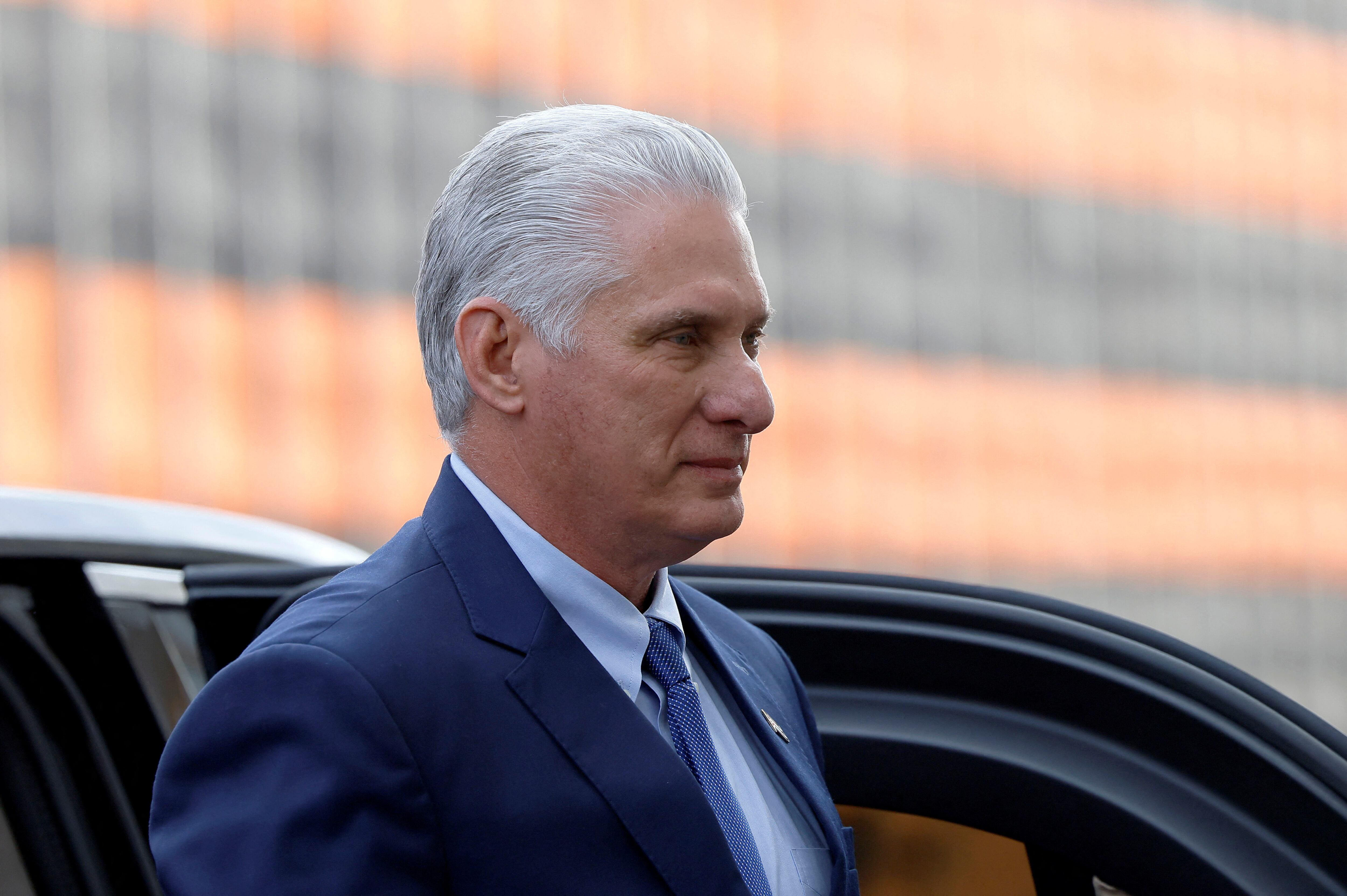 Cuban President Miguel Diaz-Canel arrives at a meeting with his Russian counterpart Vladimir Putin at the Kremlin in Moscow, Russia, May 7, 2025. REUTERS/Maxim Shemetov/Pool