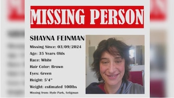 Cartel con el texto en inglés de persona desaparecida, los datos físicos de Shayna Feinman y una fotografía de su rostro
