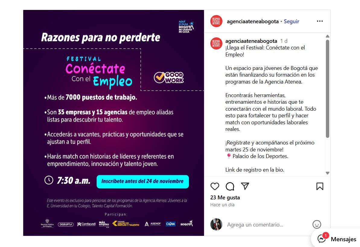 La convocatoria está dirigida a beneficiarios de programas como Jóvenes a la E, Universidad en tu Colegio y Talento Capital - crédito Agencia Atenea