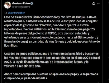 El presidente Gustavo Petro atribuyó