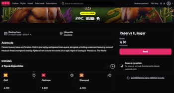 Los precios de las entradas para la función van de los 50 a los 400 riales saudíes, equivalentes a un máximo aproximado de mil 920 pesos mexicanos. (Captura de pantalla)