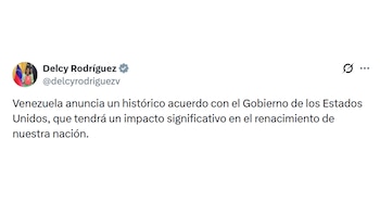 El mensaje de Delcy Rodríguez vía X tras el acuerdo histórico entre Caracas y Washington (@delcyrodriguezv)