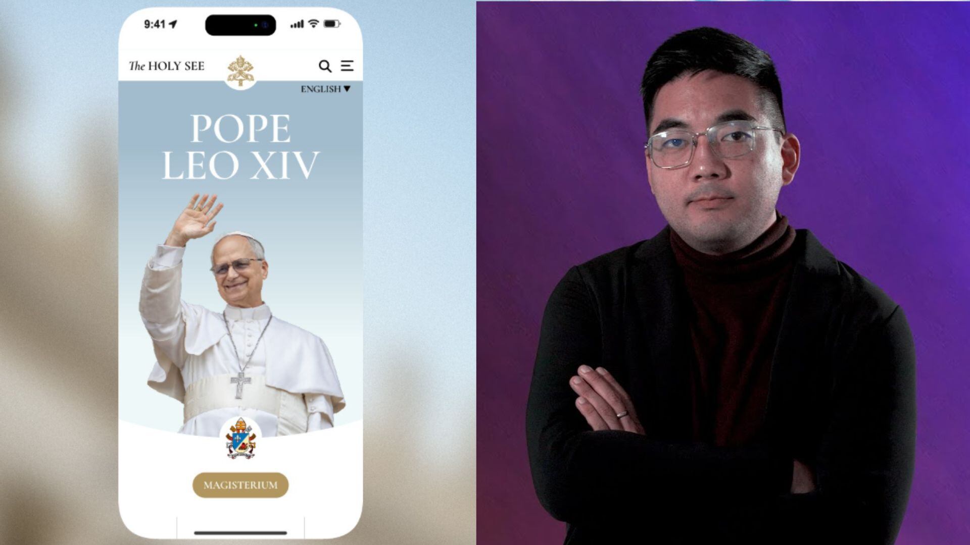 Juan Carlos Yto es un diseñador digital peruano, ganador de un concurso para rediseñar la página web del Vaticano | Foto composición: Infobae Perú