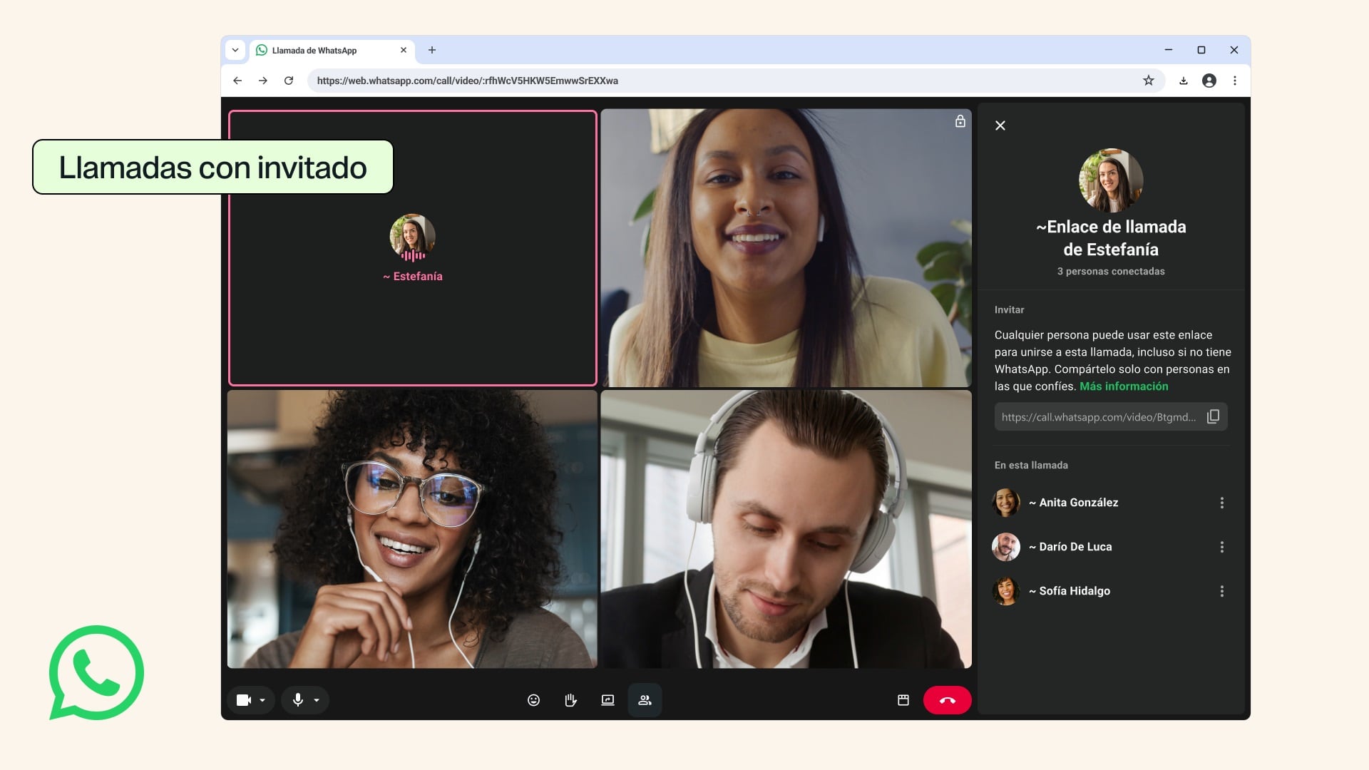 WhatsApp ahora permite invitar a personas sin cuenta a una llamada mediante un enlace generado por un usuario registrado. (WhatsApp)