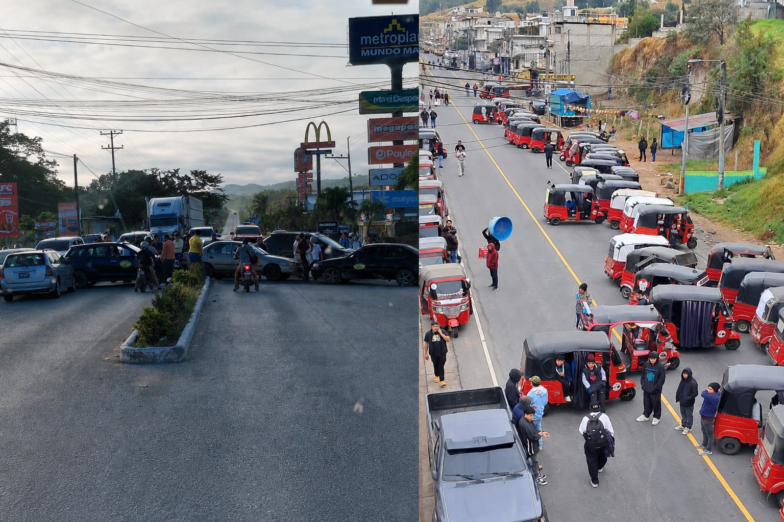 Varias personas y conductores bloquean la circulación vial con automóviles y mototaxis en dos tramos de carretera. (Imagen Ilustrativa Infobae)
