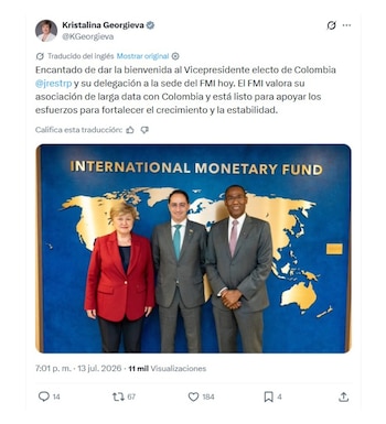 Saludo de la directora del FMI al Gobierno de Abelardo de la Espriella