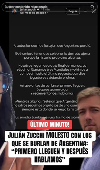 Julián Zucchi saca cara por Argentina tras perder la final y lanza fuerte mensaje: “Después hablamos”. Captura: IG Julián Zucchi.