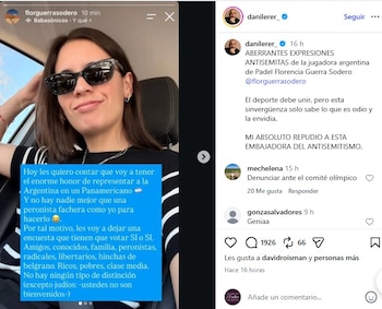 Captura de pantalla de una publicación de Instagram con la fotografía de una mujer usando gafas de sol y un texto sobre fondo azul