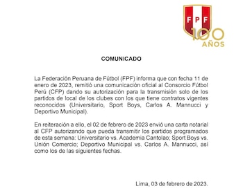 Comunicado de la Federación respecto a los derechos de televisión