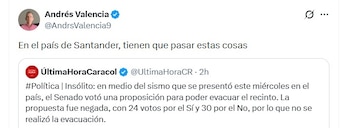 El exministro de Agricultura Andrés Valencia también reaccionó a la decisión del Senado al cuestionar si era el mismo país de Francisco de Paula Santander - crédito @AndrsValencia9/X